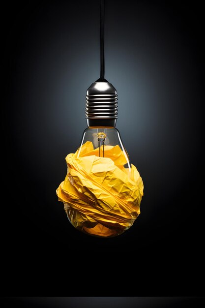 A yellow paper ball hanging from the light bulb