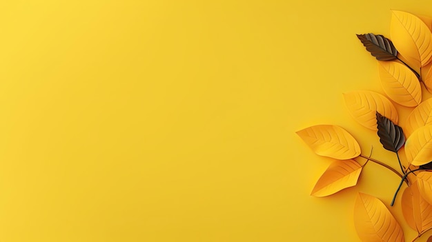 Yellow paper with a leaf on it on a yellow background