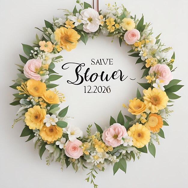 yellow Pastel Floral Wreath Save the Date with Watercolor Elegance