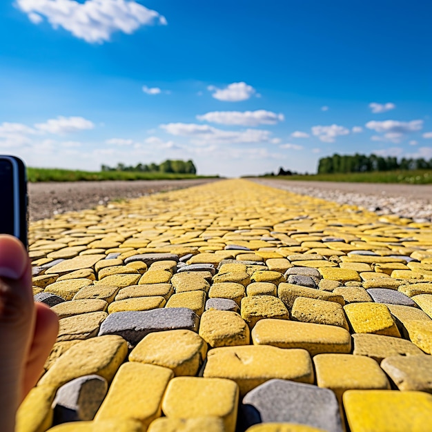 Yellow Paver on Gravel Road