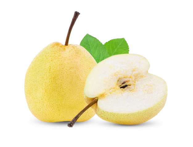 Yellow pear fruit on white wall