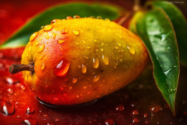 A yellow pear with water drops on it