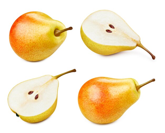 Yellow pears on a white background Pear collection Yellow pears clipping Path