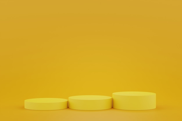 Yellow pedestal for display. Empty product stand with geometrical shape. 3d render.