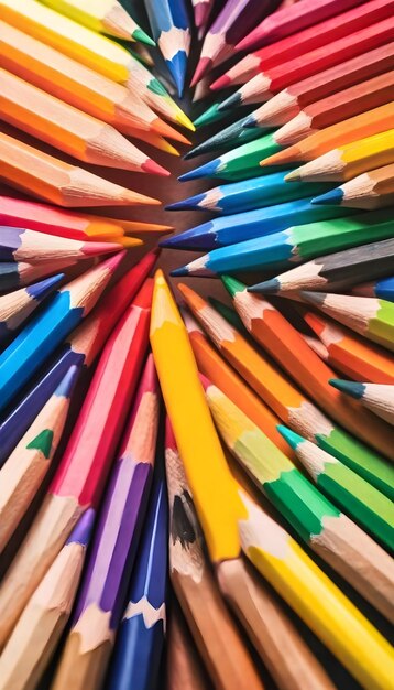 a yellow pencil is in a circle of different colors