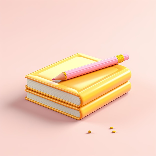 Photo a yellow pencil is placed on an icon of a book