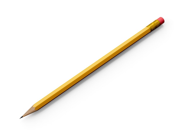 Yellow Pencil isolated on white background Top View 3d illustration