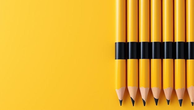 Yellow pencils on yellow background with copy space