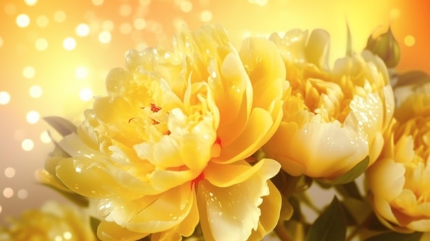 Yellow peonies with a yellow background