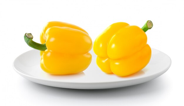 Yellow pepper in plate isolated