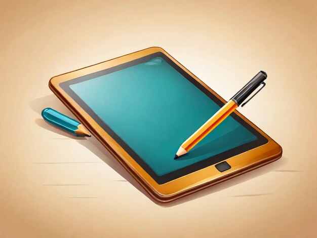 a yellow phone with a pen and a pen on it