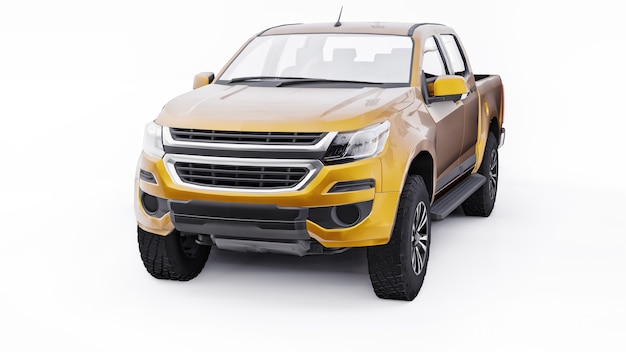 Yellow pickup car on a white background. 3d rendering.