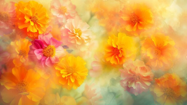 yellow and pink flowers blurry background