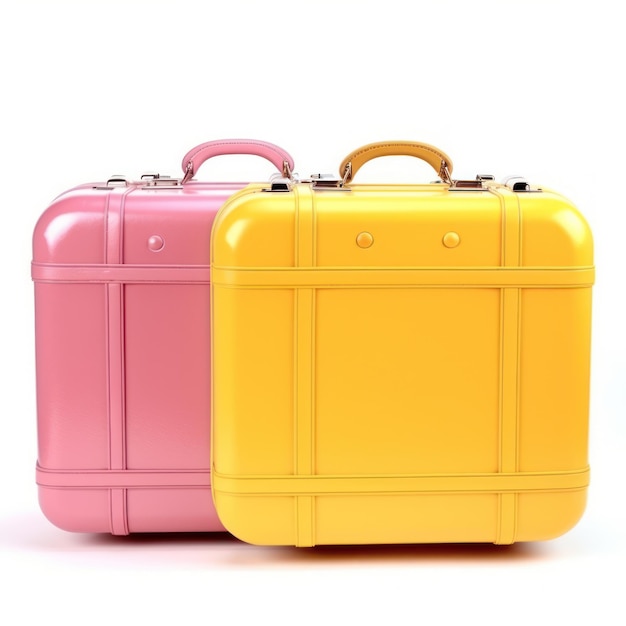 Желтые и розовые чемоданы изолированы