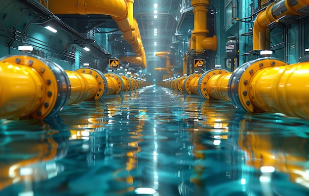 Yellow pipelines in water treatment plant