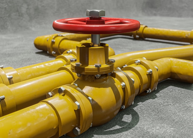 Yellow pipes with orange valves assortment