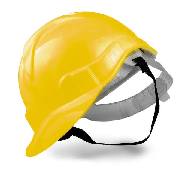 Yellow plastic safety helmet isolated on white background