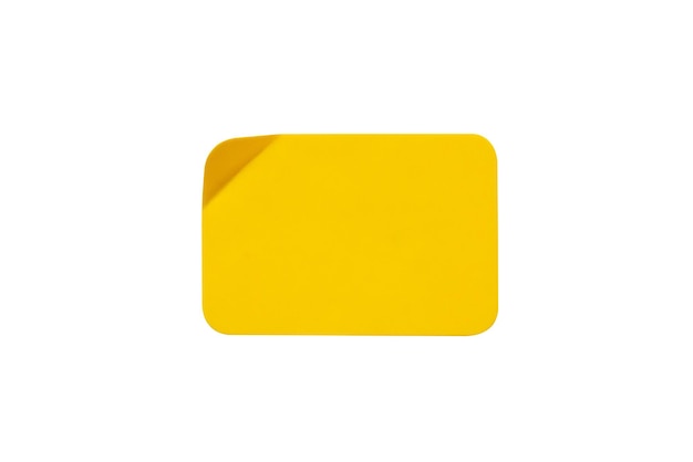 Yellow plastic sticker label isolated on white background