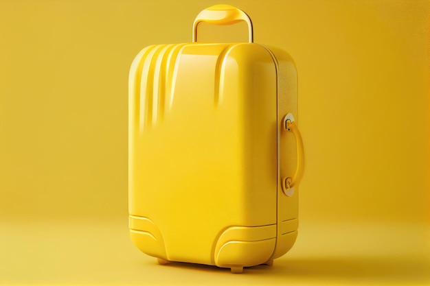 Photo yellow plastic suitcase for traveling on yellow background