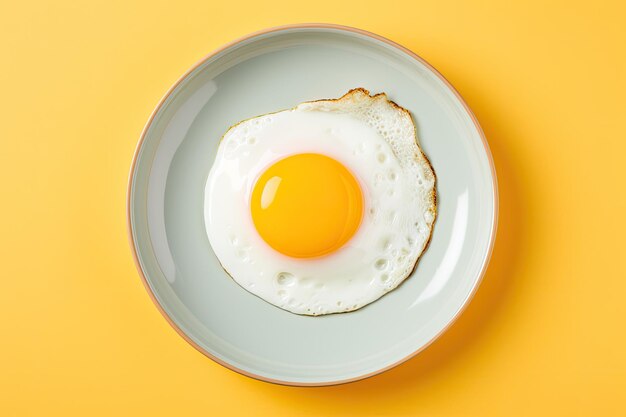 Yellow plate with a fried egg viewed from above