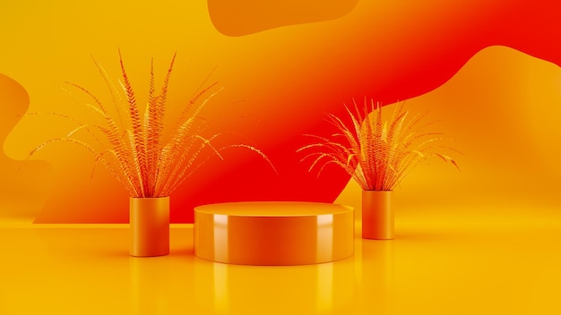 Yellow podium and minimal abstract background