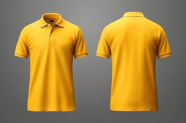 yellow polo tshirt mock up front and back view isolated