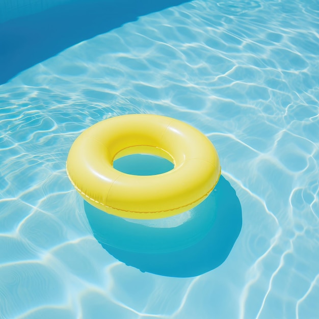 Желтое кольцо для плавания в бассейне, плавающее в освежающем голубом бассейне Генеративный ИИ