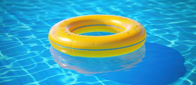 Photo yellow pool float ring floating in a refreshing blue swimming pool