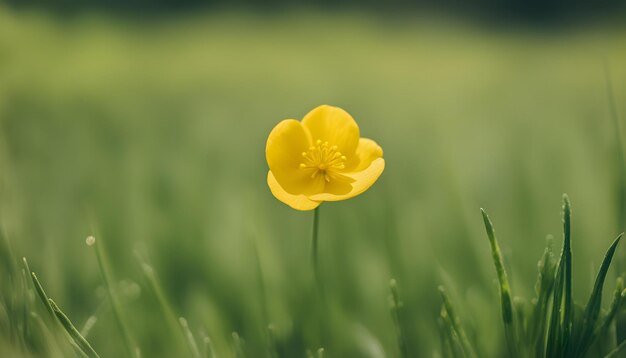 yellow poppy in a field of green grass