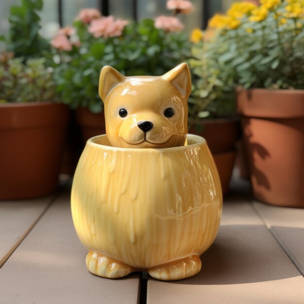 Photo yellow pot with chihuahua pattern fujifilm pro 400h style