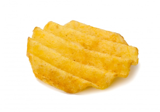 Yellow potato chips isolated on white