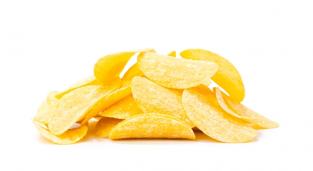 Yellow potato chips isolated on white