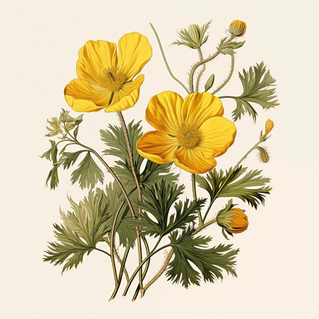 Photo yellow potentilla anserina flowers on white background