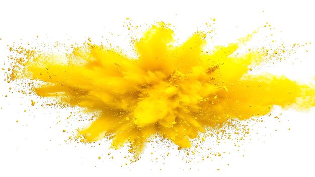 Photo yellow powder explosion isolated on white background abstract yellow dust splattered on white