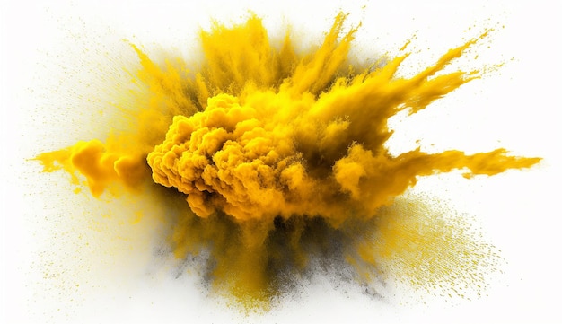 Yellow powder explosion white background image Ai generated art