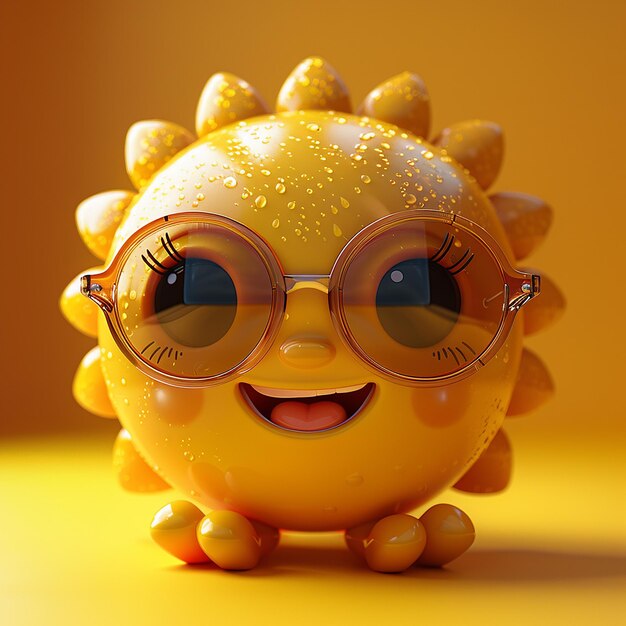 Photo a yellow pug toy with glasses and a pair of glasses