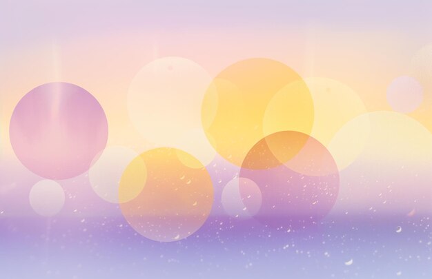 Photo yellow and purple circle with blurred out bubbles in the background