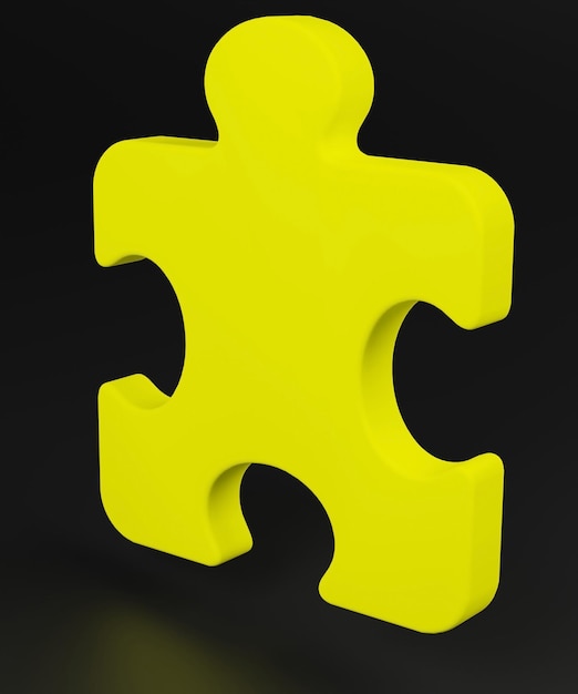 Puzzle giallo su sfondo scuro, rendering 3d.