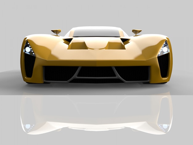 Желтый гоночный концепт-кар. Изображение автомобиля. 3D-рендеринг.