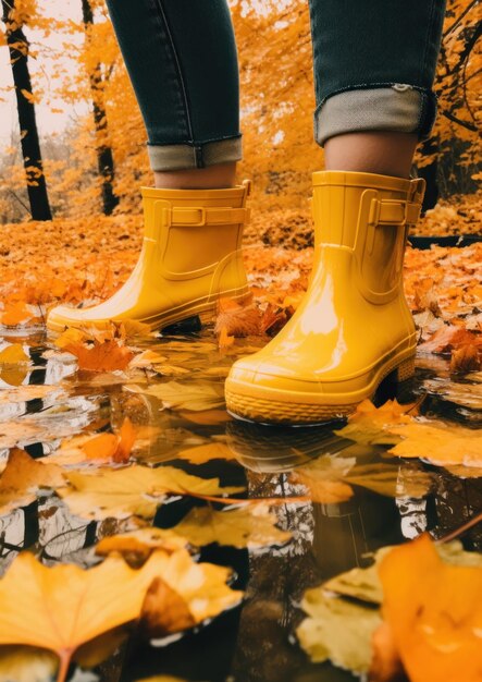 Foto stivali da pioggia gialli con un fiore giallo