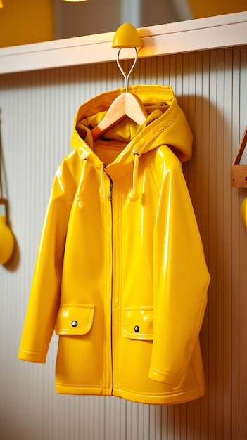 a yellow rain coat on a swinger