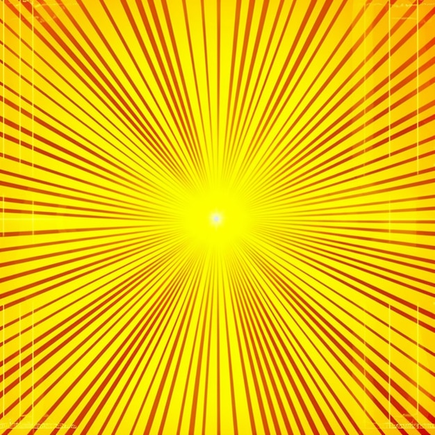 黄色と赤の背景に太陽と光線の文字。