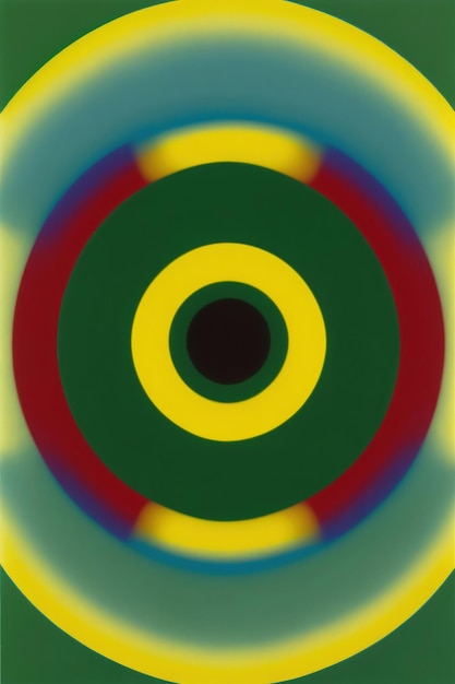 중앙에 파란색 원이 있는 노란색, 빨간색 및 파란색 원.