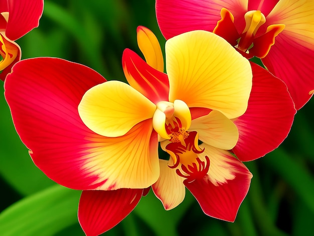 желтая и красная орхидея