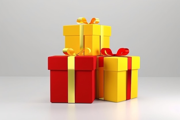 yellow red gift box on white background 3d rendering