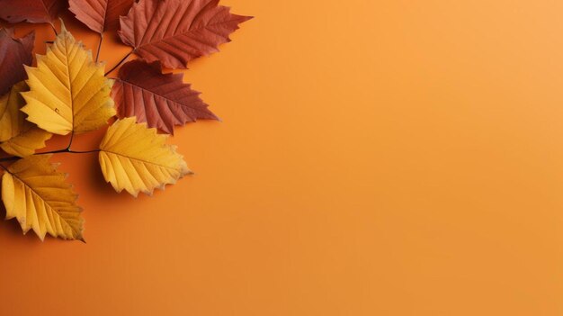 A yellow and red leaf on a orange background