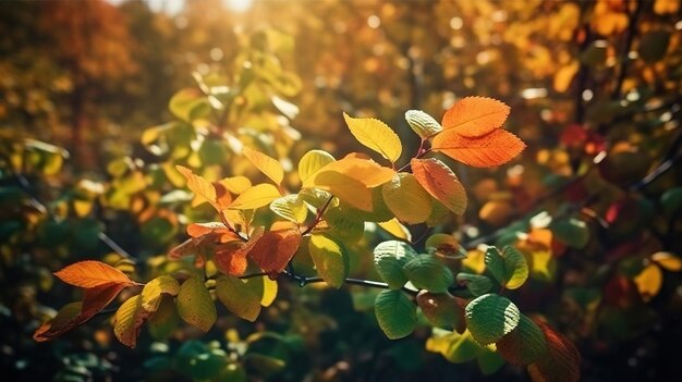 Yellow and red leaves surrounding the trees in the park Generative Ai