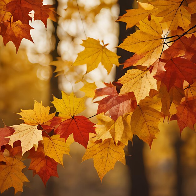 a yellow and red maple leaf with the sun shining through the trees