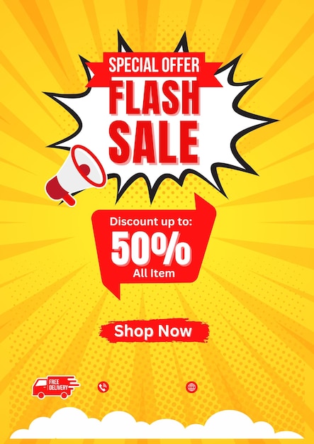 yellow red modern flash sale promotion flyer