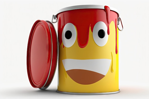 Yellow and red paint can character isolated on white background